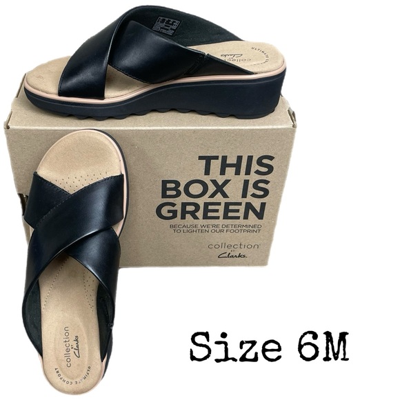 Clarks Womens Jillian Gem Faux Leather Slip On Wedge Sandalssize 6M